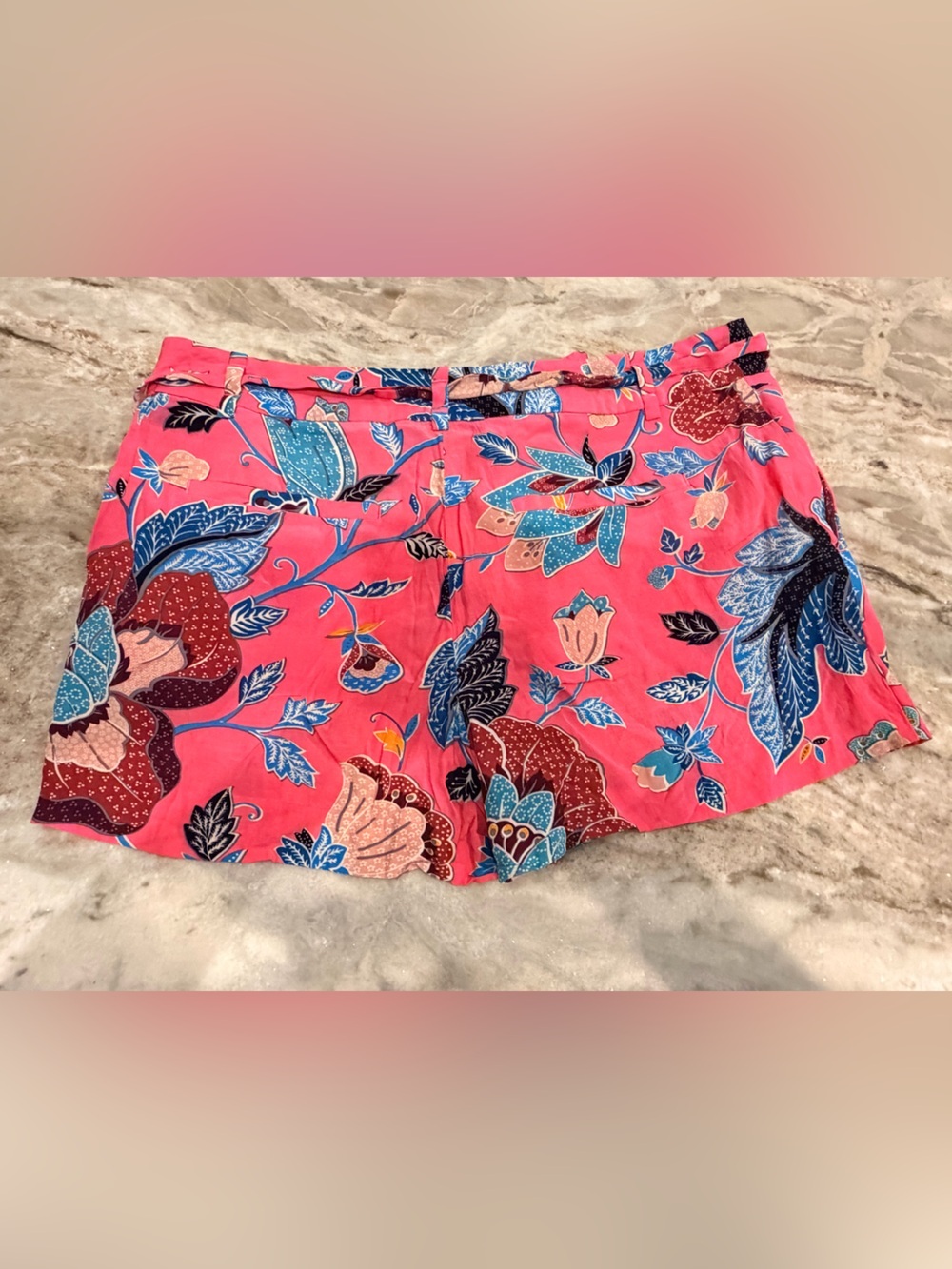 LOFT Pink Floral Butterfly Tie Waist Shorts Size 6 Tropical Resort Rayon - Picture 6 of 8